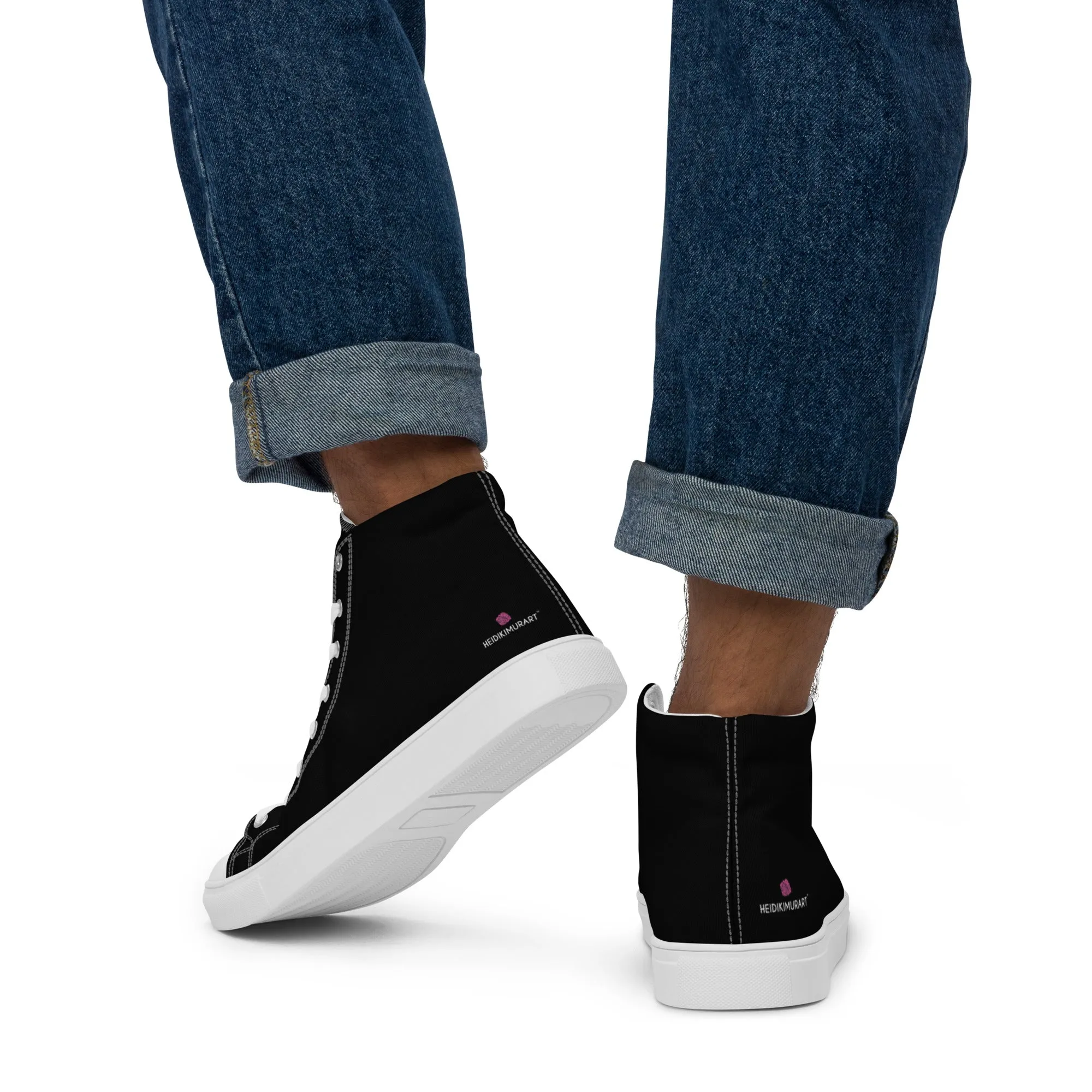 Black Solid Color Men's High Tops, Men’s high top canvas shoes