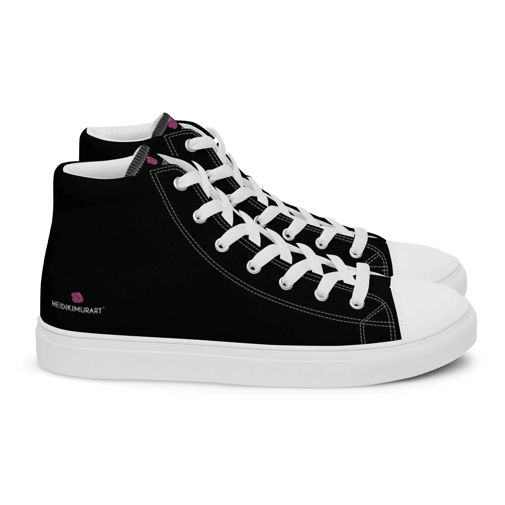 Black Solid Color Men's High Tops, Men’s high top canvas shoes