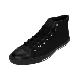 Black Solid Color Women's Sneakers, Modern Minimalist High Top Designer Running Shoes