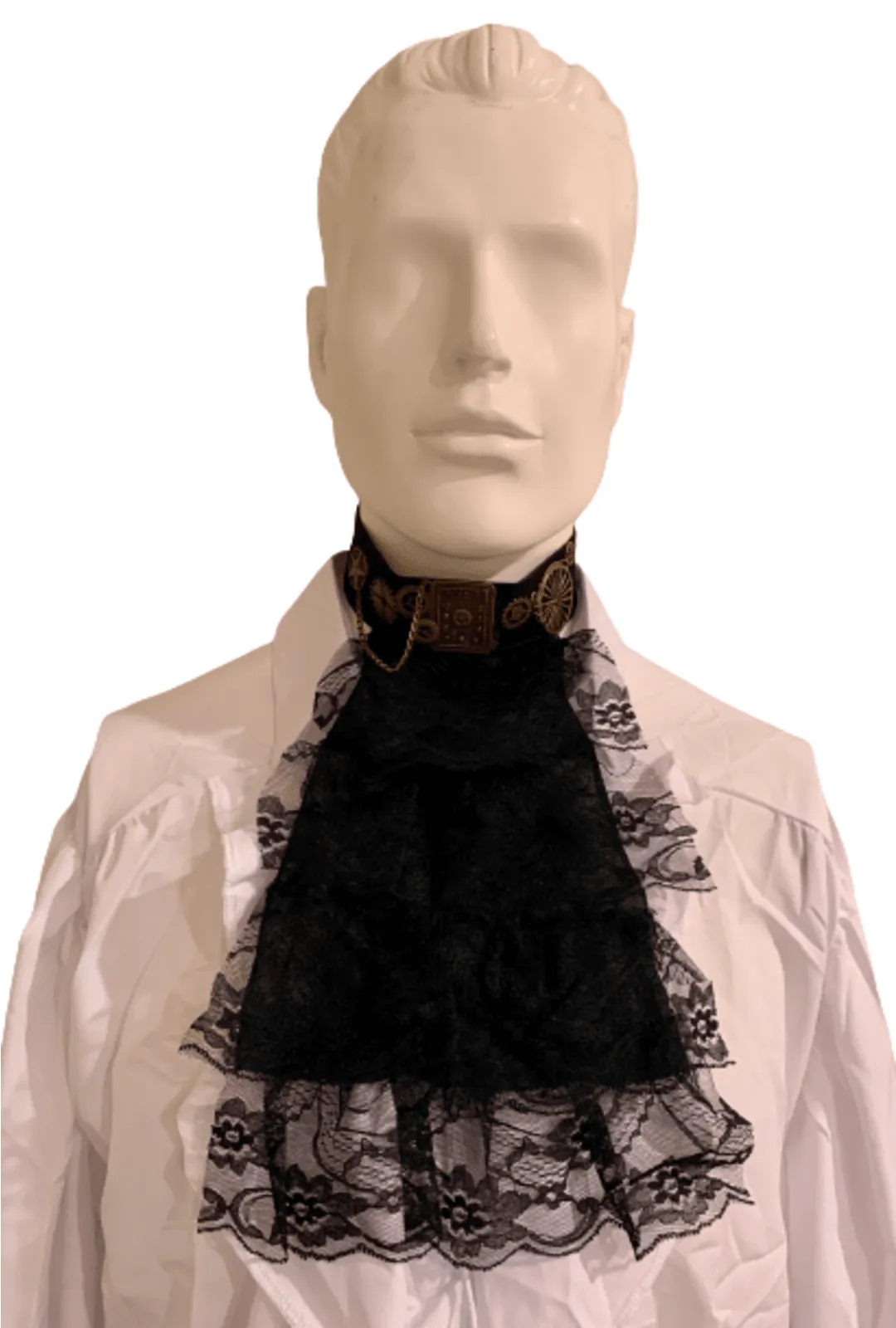 Black Steampunk Jabot Collar with Bronze Clock