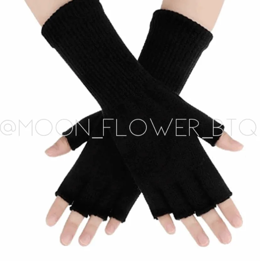 Black Stretchy Fingerless Winter Gloves