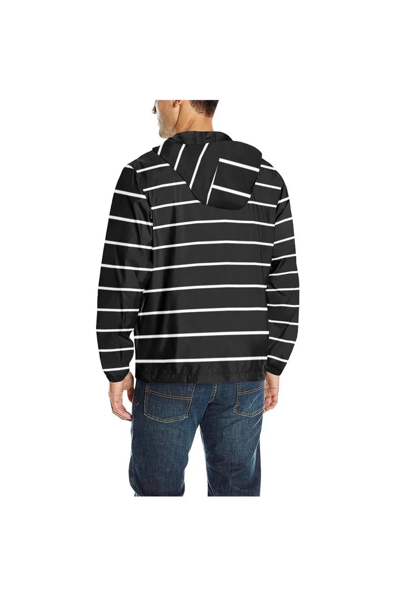 Black Striped All Over Print Quilted Windbreaker for Men (Model H35)