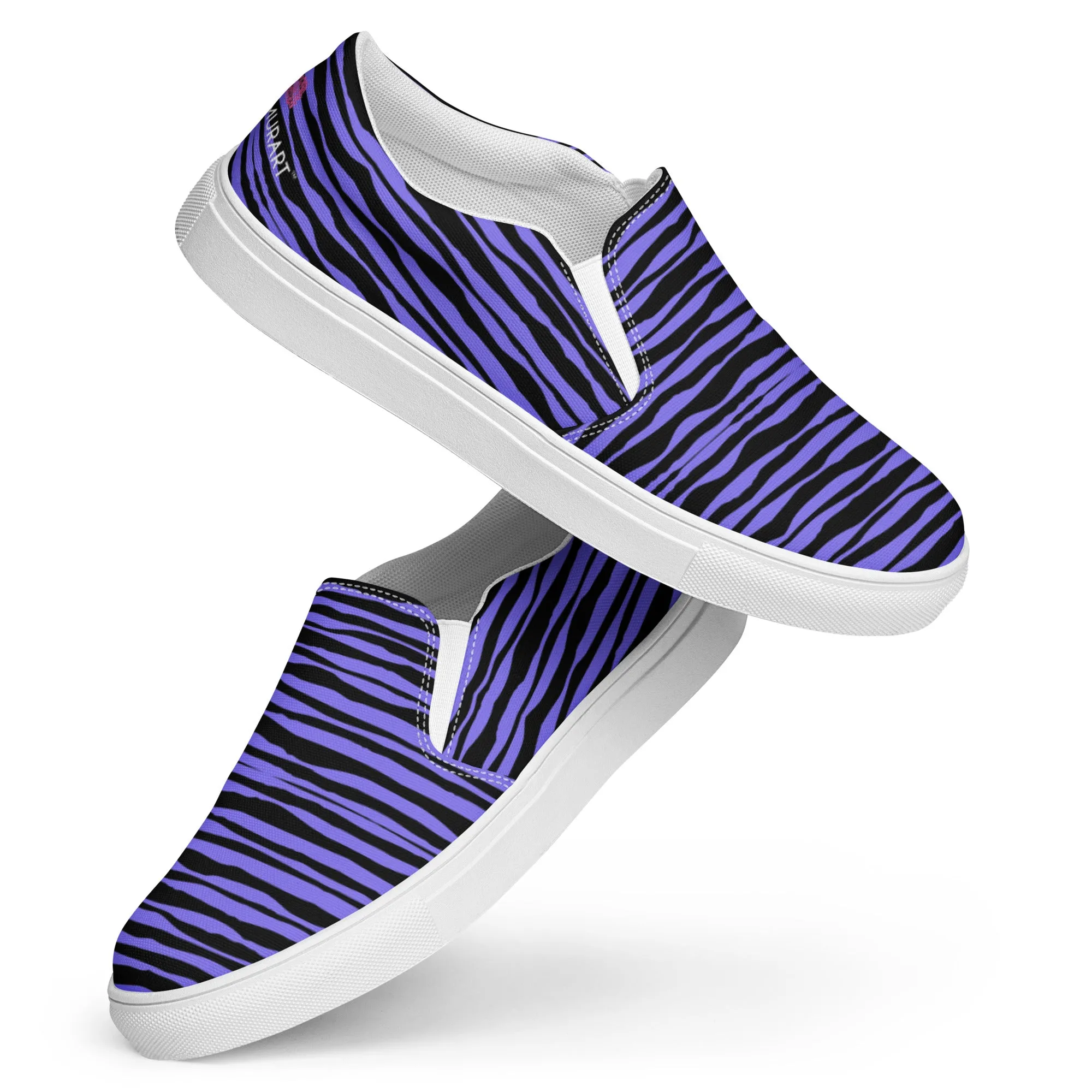 Black Striped Women's Slip On, Black Purple Striped Print Women’s Slip-On Canvas Shoes (US Size: 5-12)