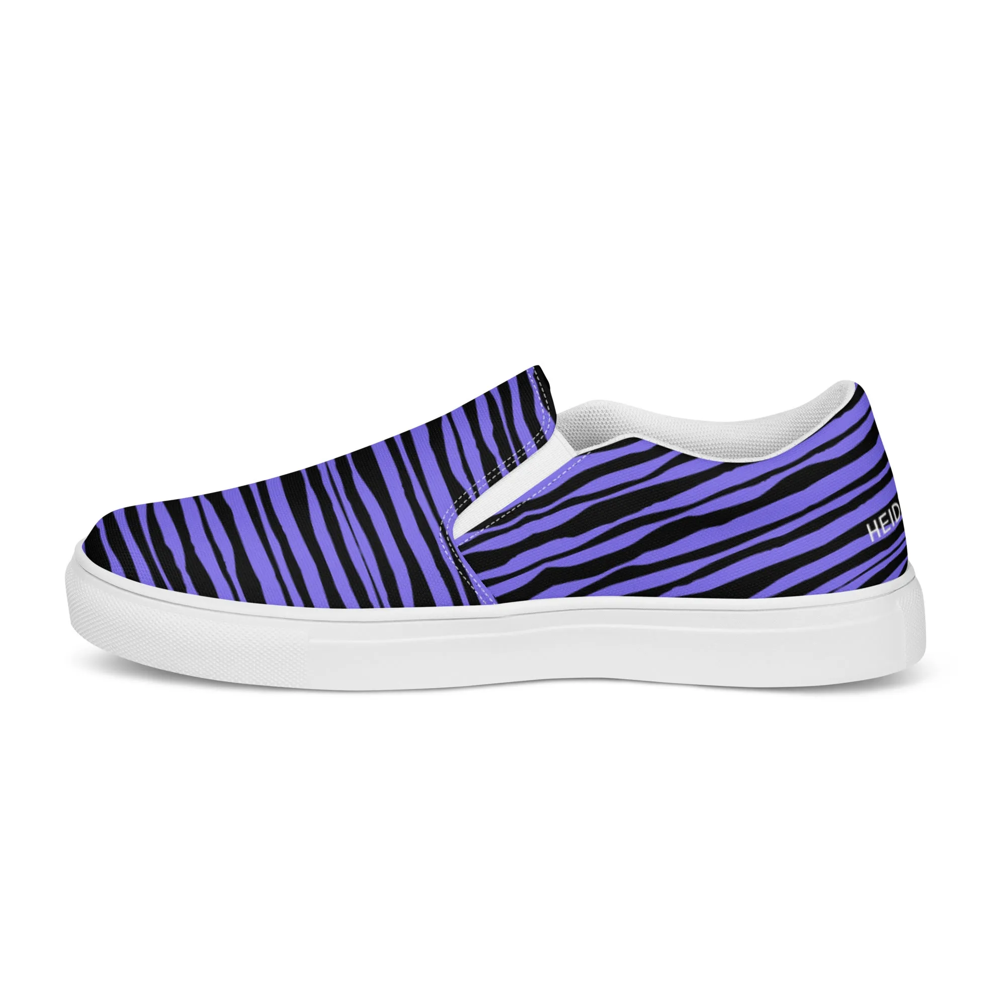 Black Striped Women's Slip On, Black Purple Striped Print Women’s Slip-On Canvas Shoes (US Size: 5-12)