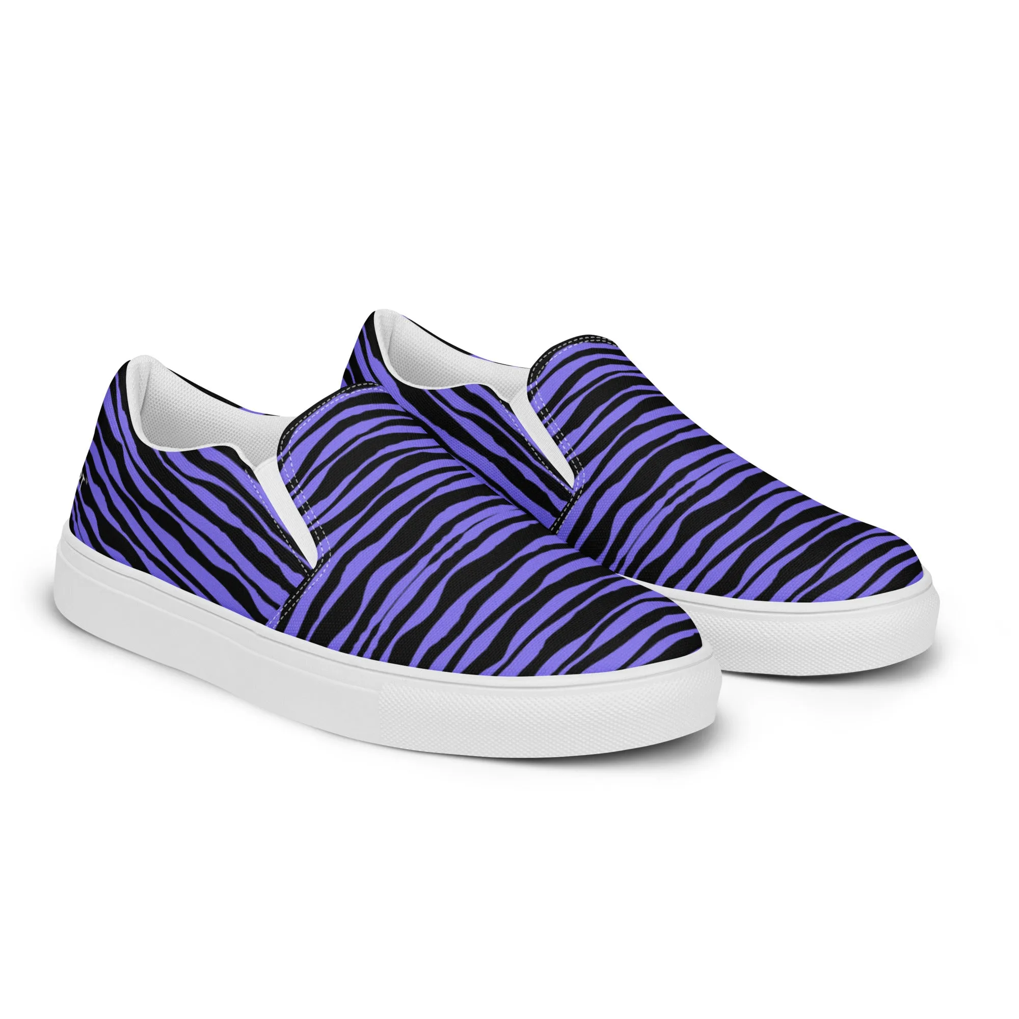 Black Striped Women's Slip On, Black Purple Striped Print Women’s Slip-On Canvas Shoes (US Size: 5-12)