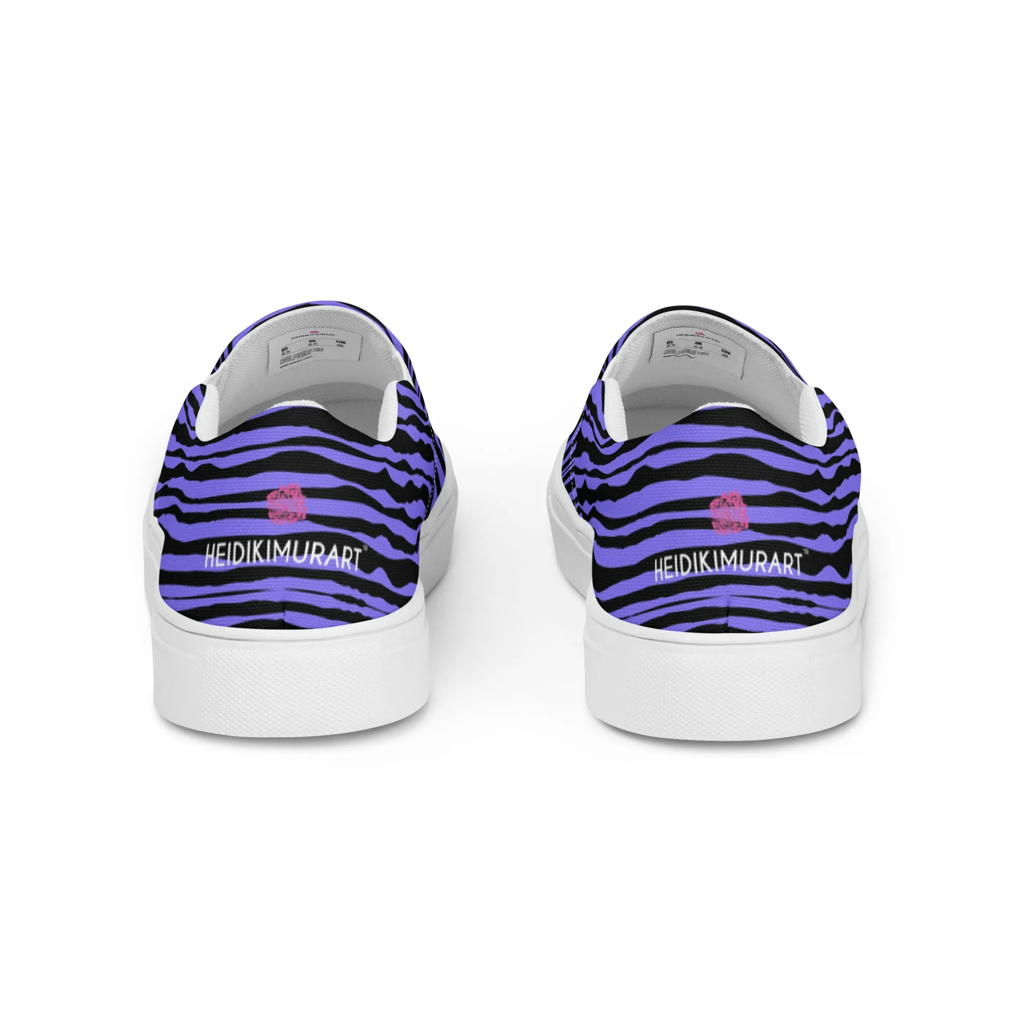 Black Striped Women's Slip On, Black Purple Striped Print Women’s Slip-On Canvas Shoes (US Size: 5-12)