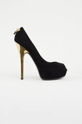 Black Suede & Gold Padlock Oh Really Pump