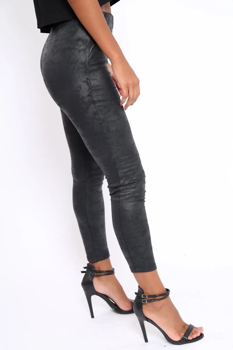 Black Suedette High Waisted Leggings - Emilyn