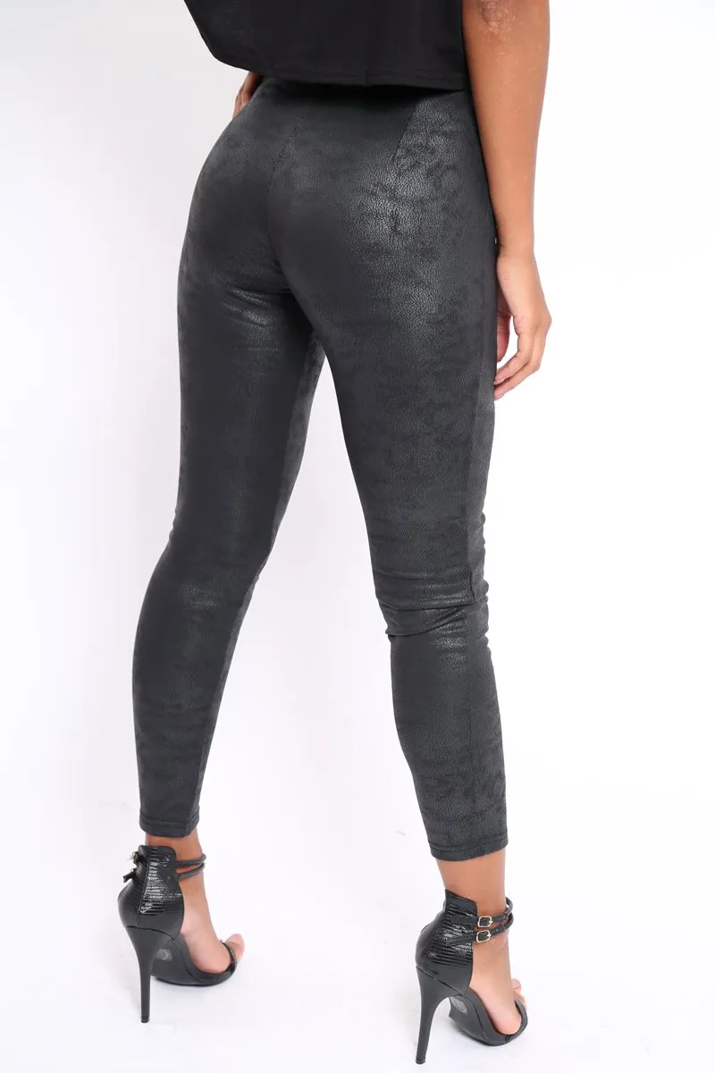 Black Suedette High Waisted Leggings - Emilyn