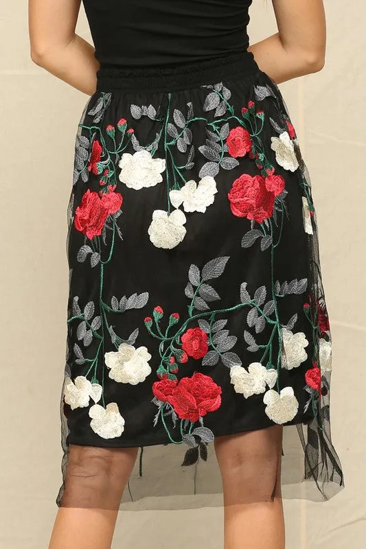 Black The Rose Garden Mesh Skirt