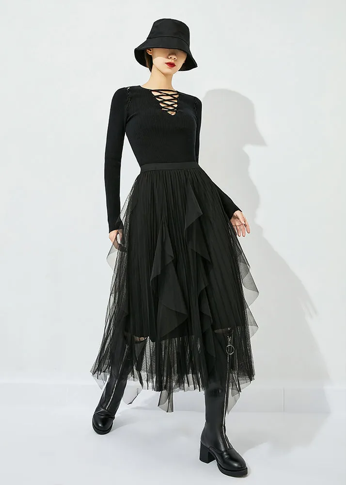 Black Tulle Holiday A Line Skirts High Waist Oversized Summer LY0811