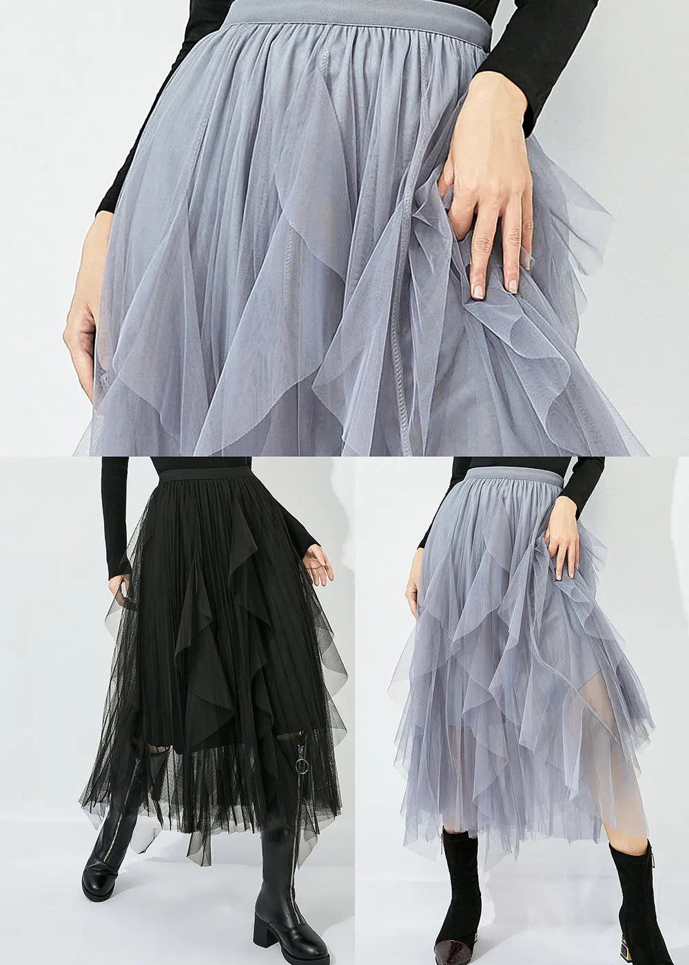 Black Tulle Holiday A Line Skirts High Waist Oversized Summer LY0811