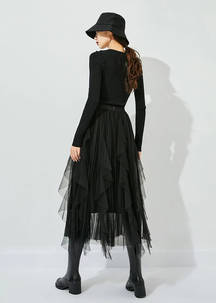 Black Tulle Holiday A Line Skirts High Waist Oversized Summer LY0811