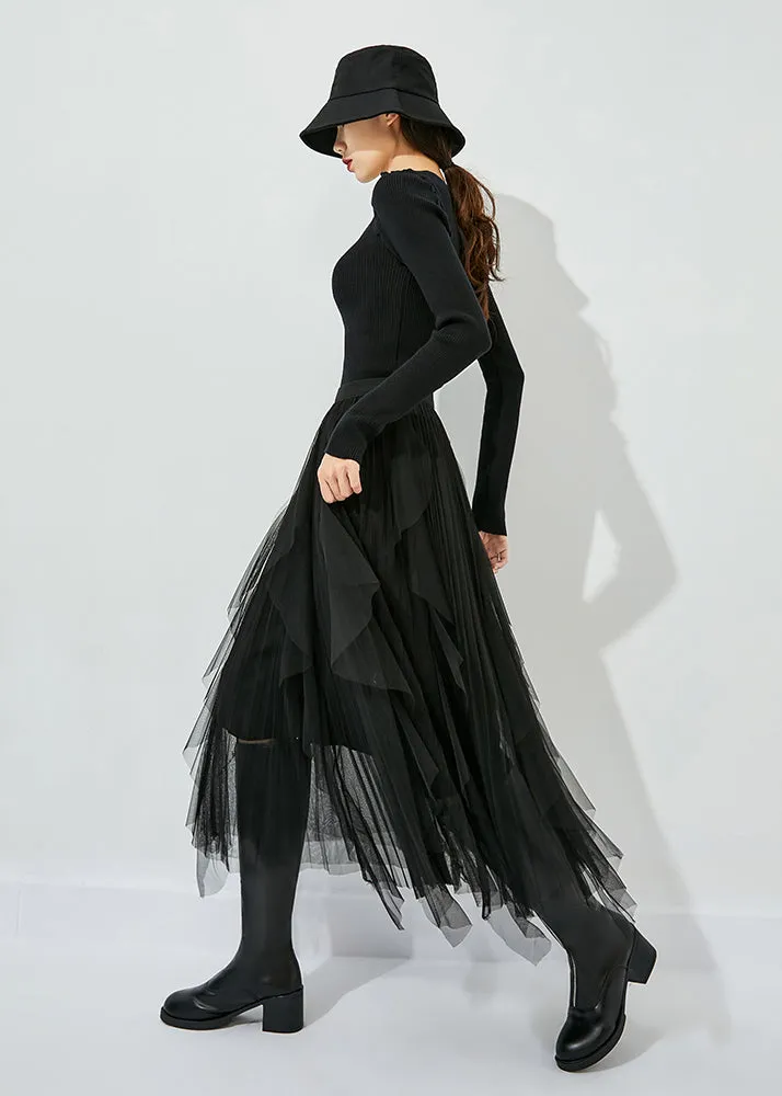 Black Tulle Holiday A Line Skirts High Waist Oversized Summer LY0811