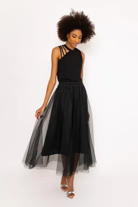 Black Tulle Midi Skirt