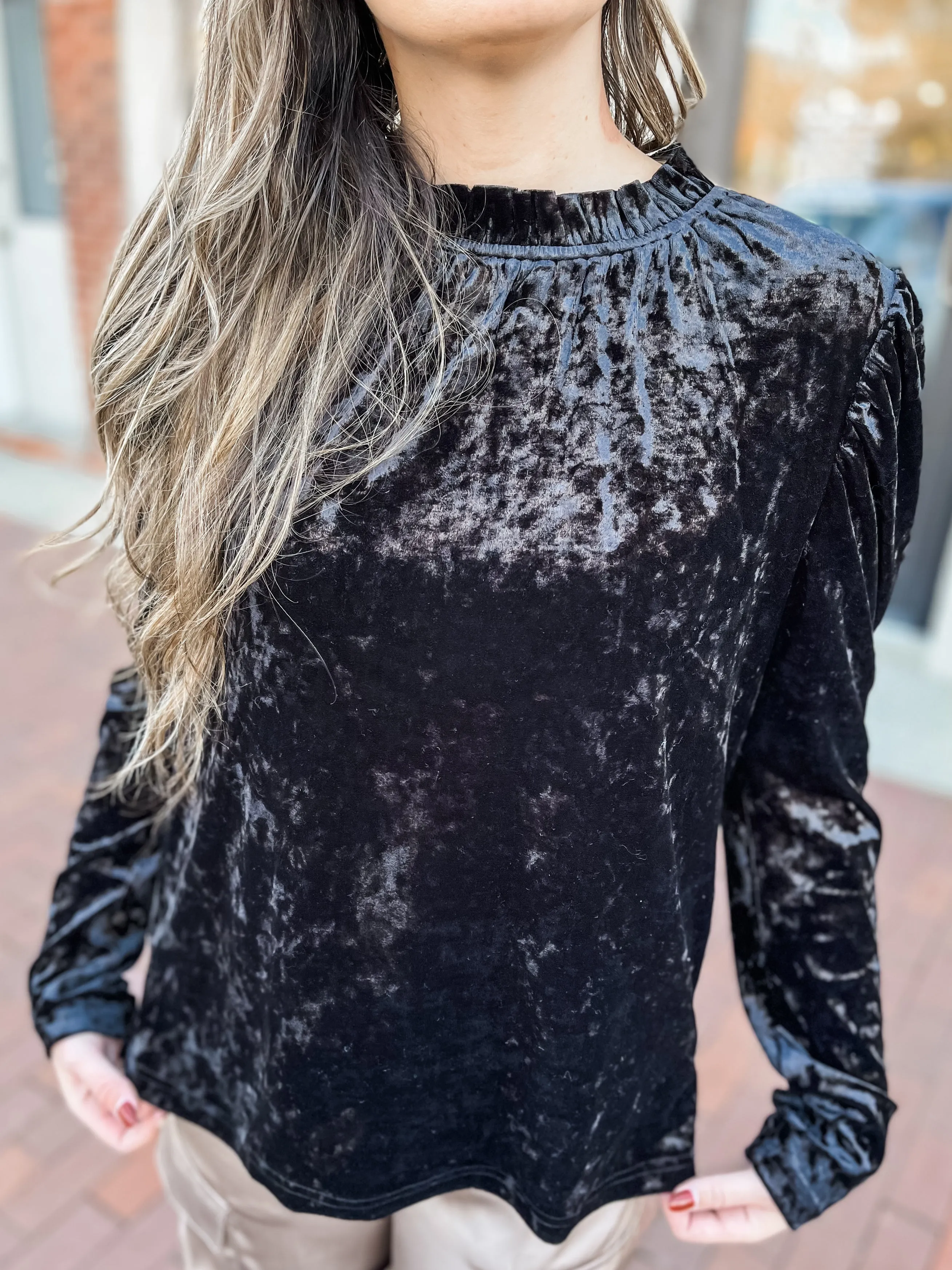 Black Velvet Mock Neck Blouse