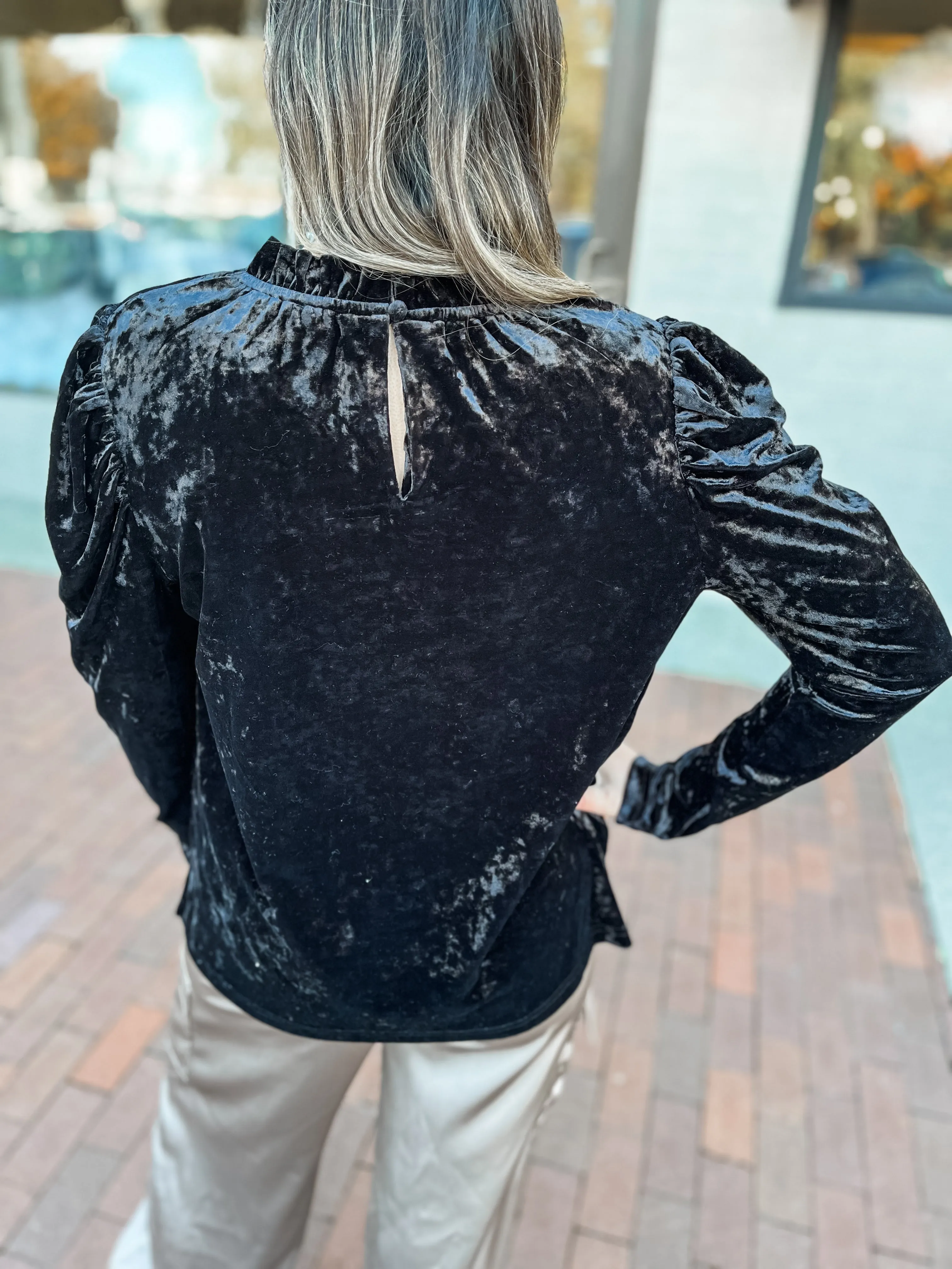 Black Velvet Mock Neck Blouse