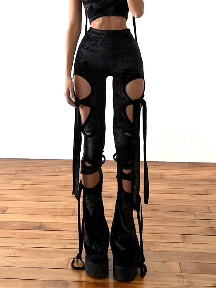 Black Velvet Strappy Pants