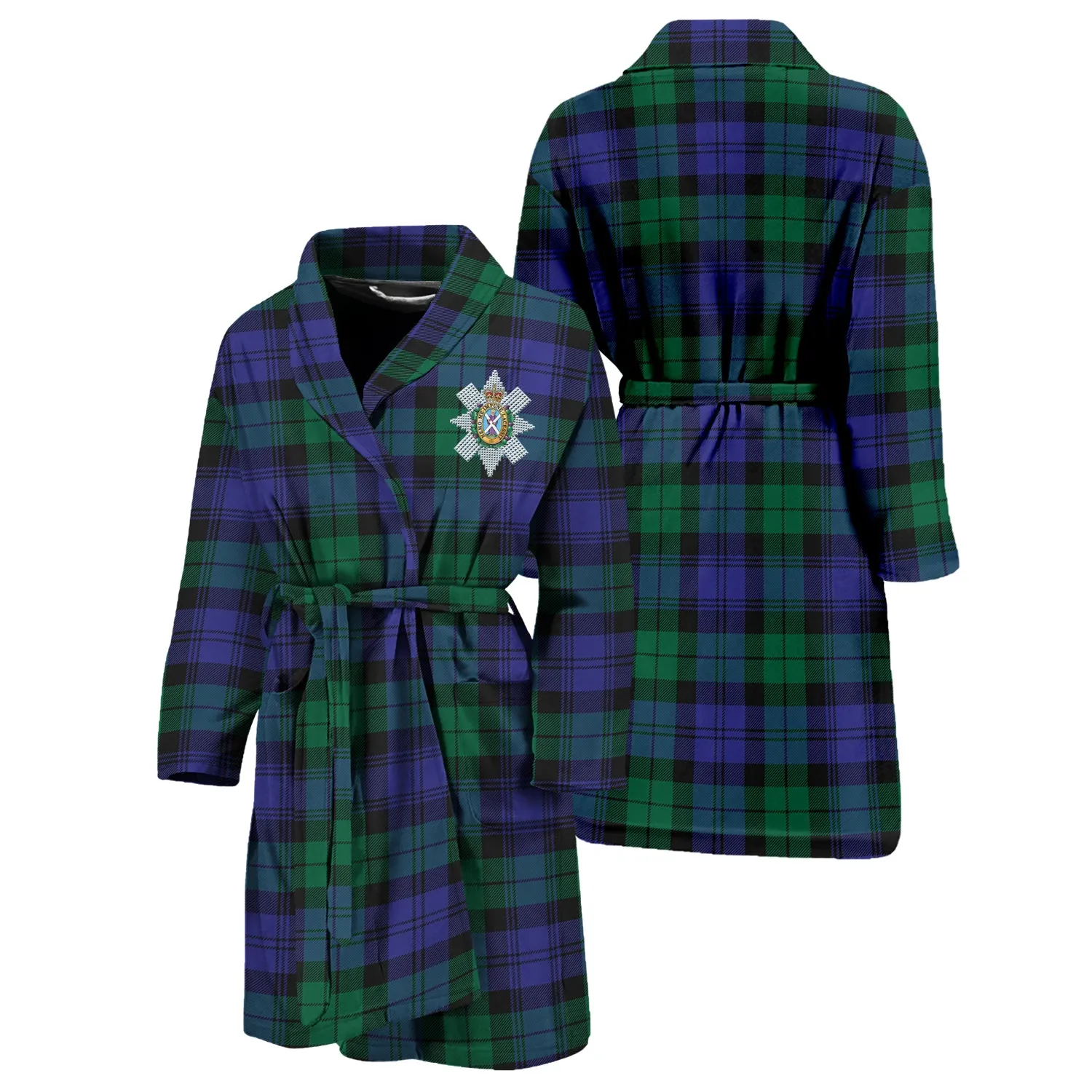 Black Watch Modern Tartan Bathrobe with Family Crest