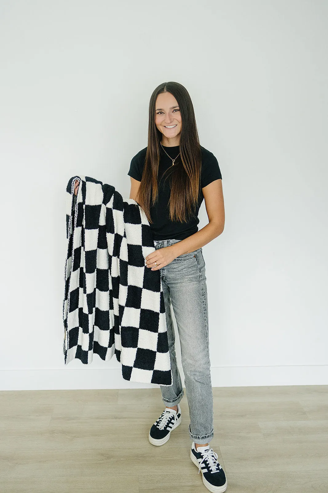 Black   White Checkered Plush Blanket