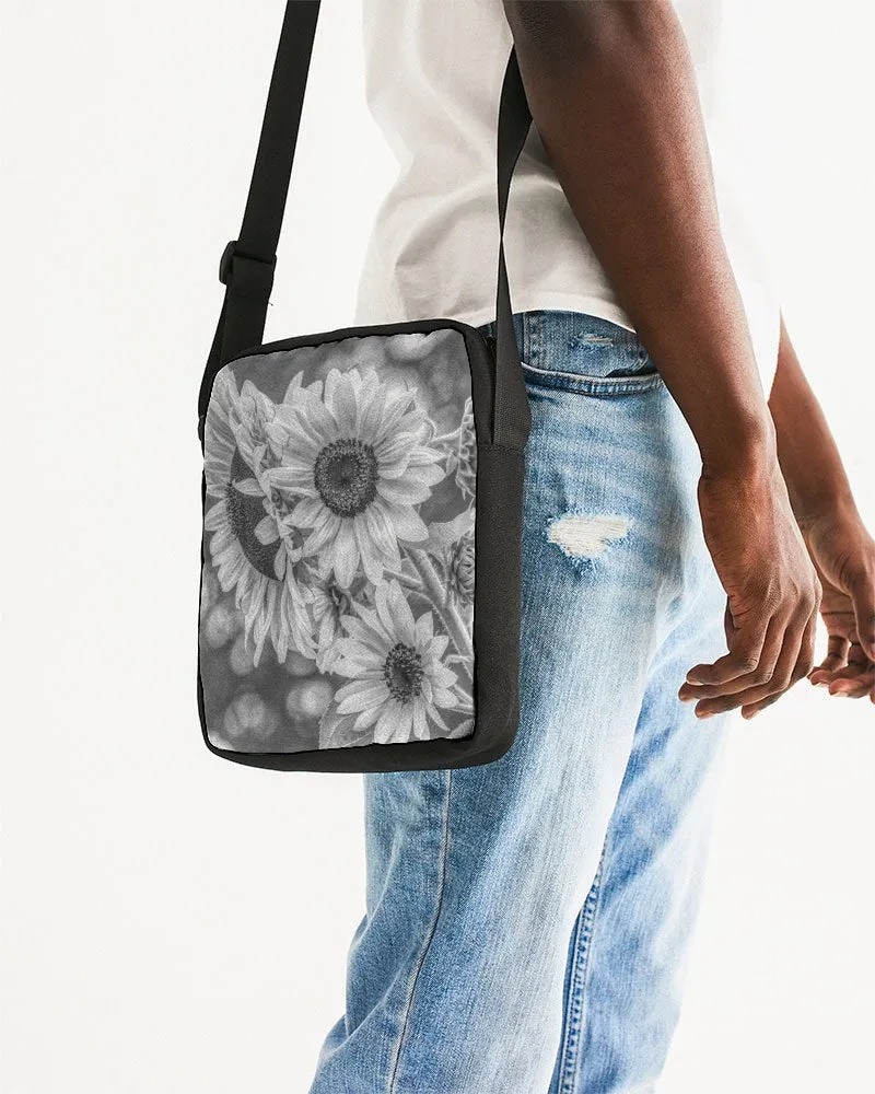 Black White Steely Sunflower Messenger Bag