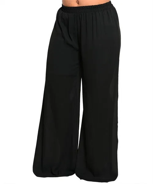 Black Wide Leg Chiffon Pants Plus Size