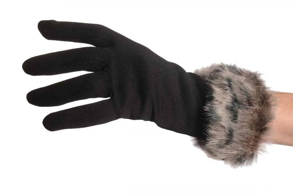 Black With Grey Faux Fur Gloves