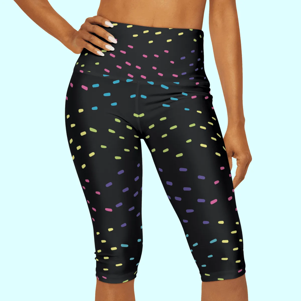 Black With Pastel Specs Yoga Capri Leggings