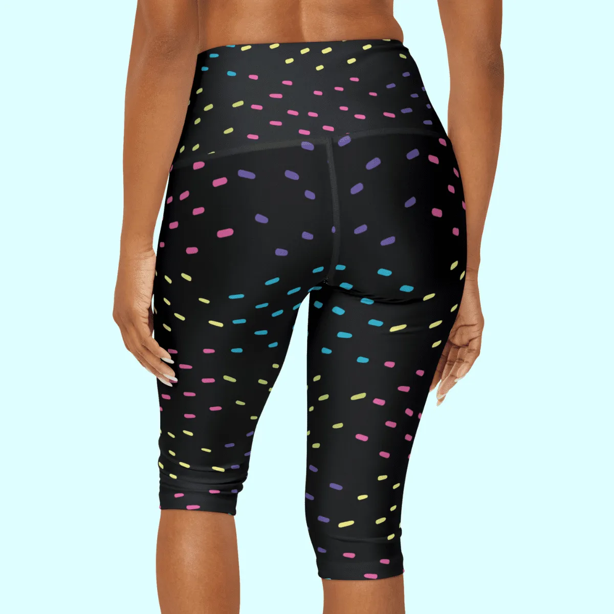 Black With Pastel Specs Yoga Capri Leggings