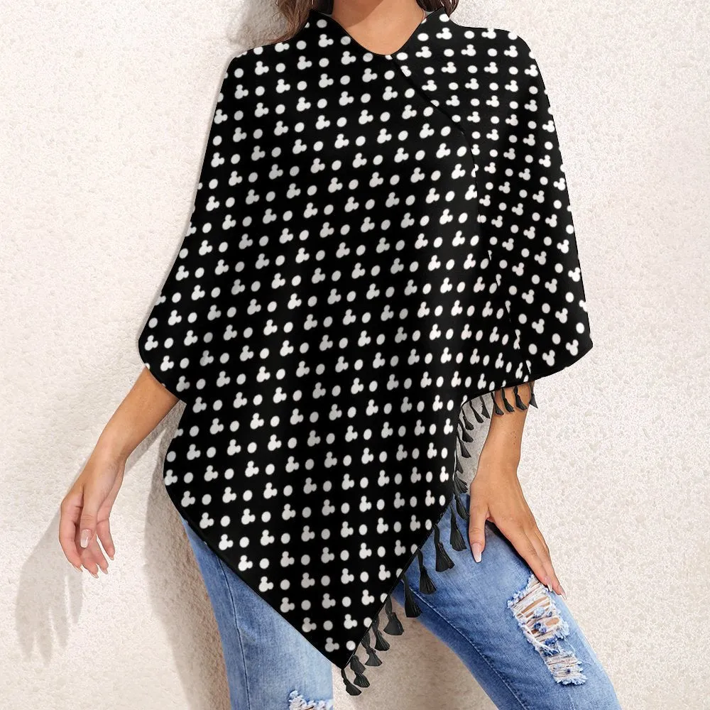 Black With White Mickey Polka Dots Tassel Cape