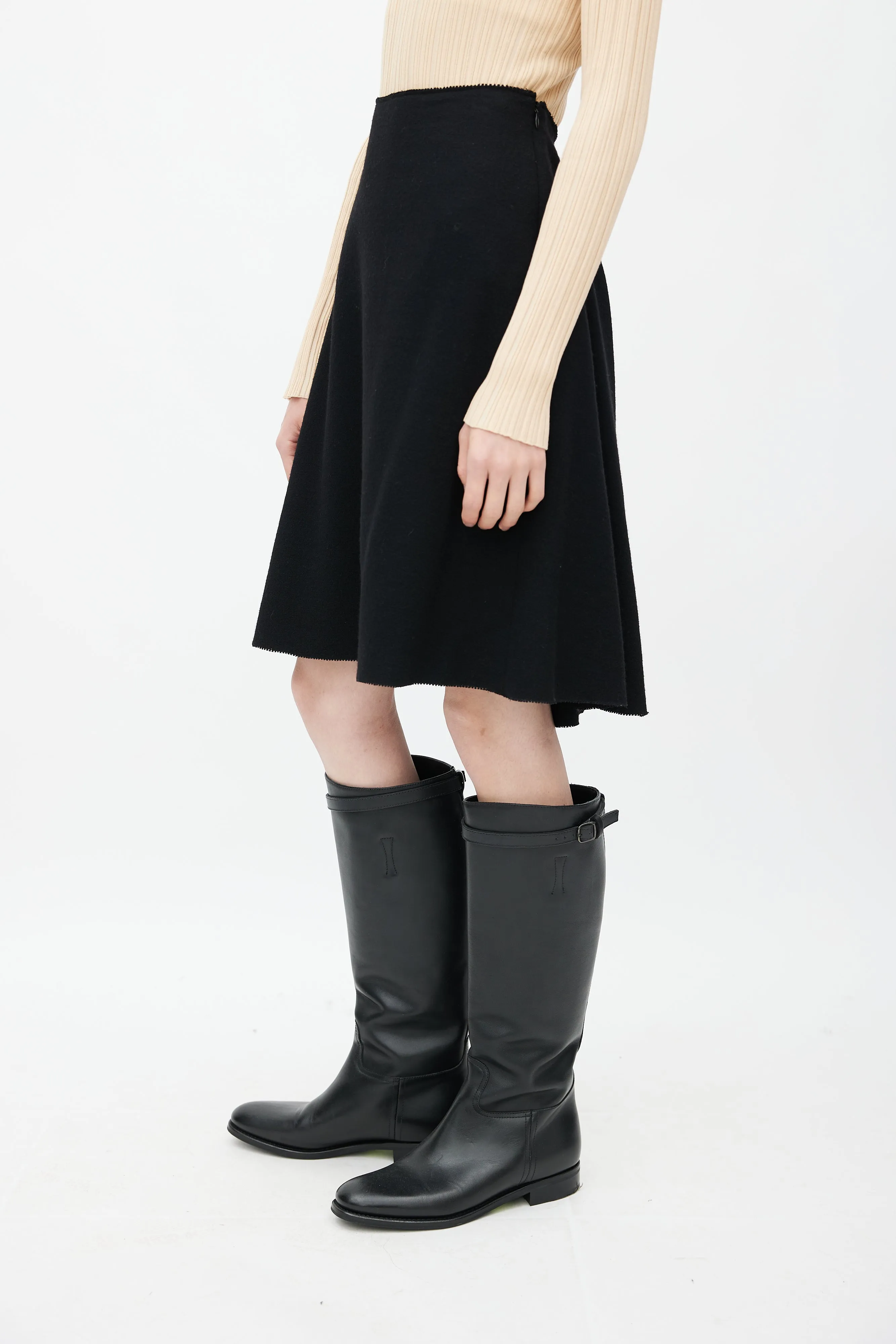 Black Wool A-Line Skirt