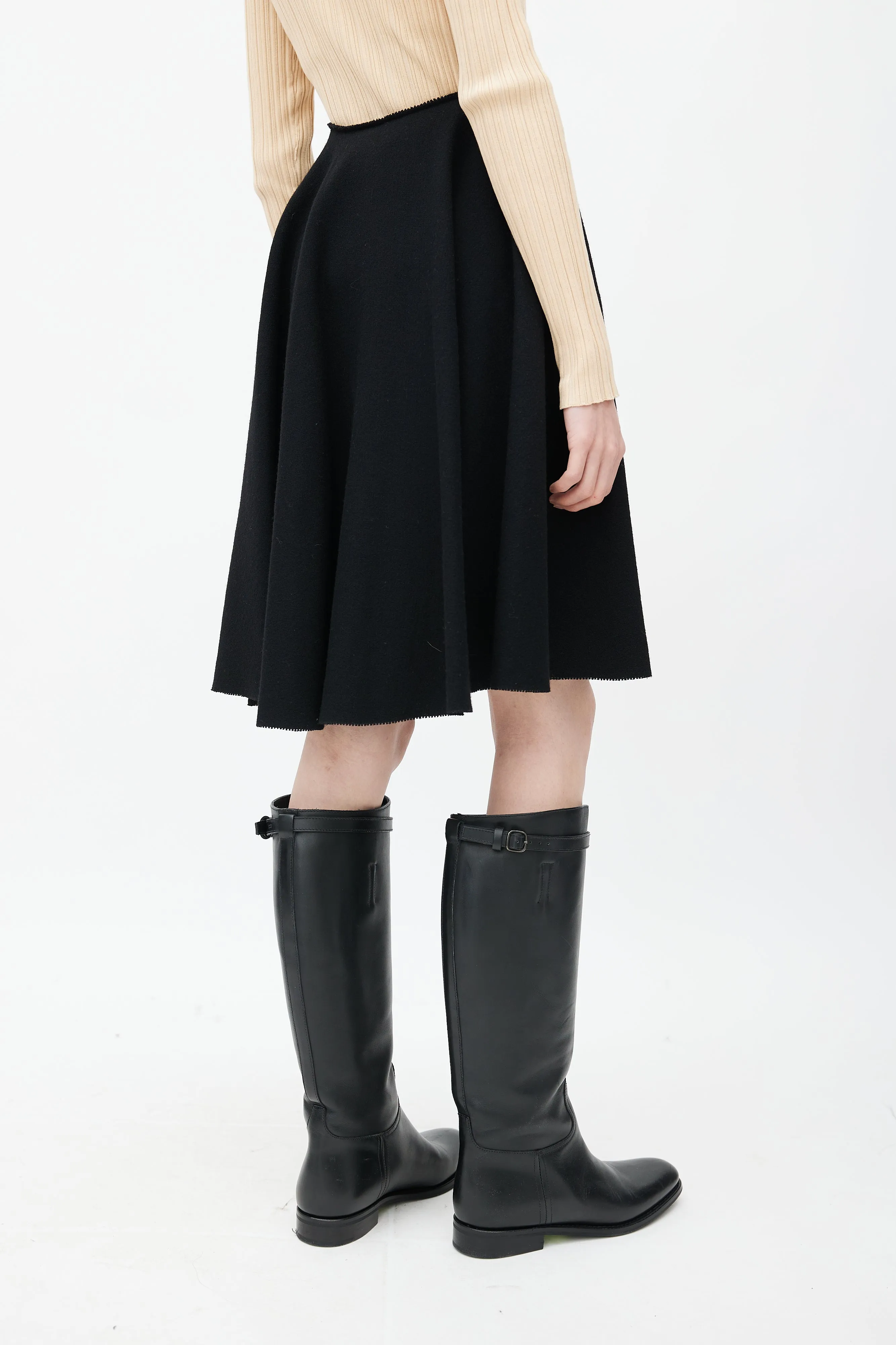 Black Wool A-Line Skirt