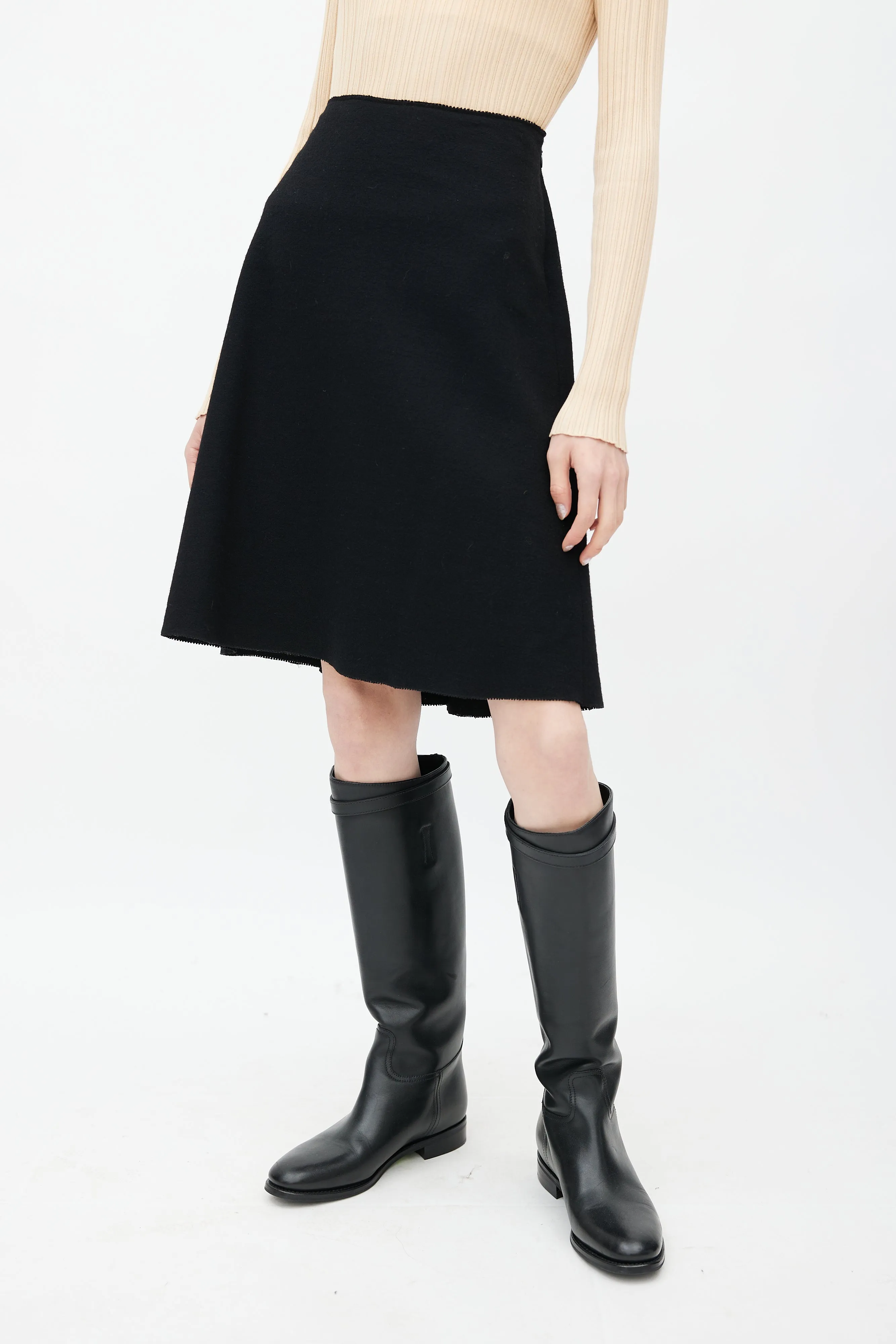 Black Wool A-Line Skirt