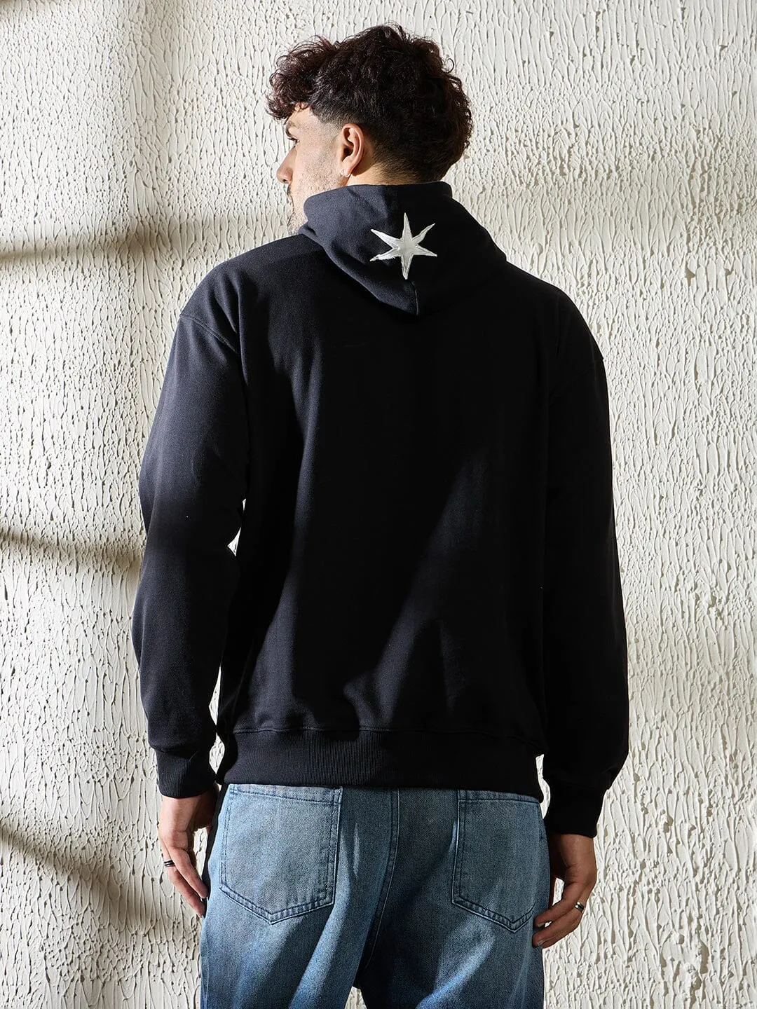 Black Y2K Applique Hooded Sweatshirt