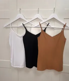 Black/Caramel/White 3 Pack Cotton Rich Strappy Vests