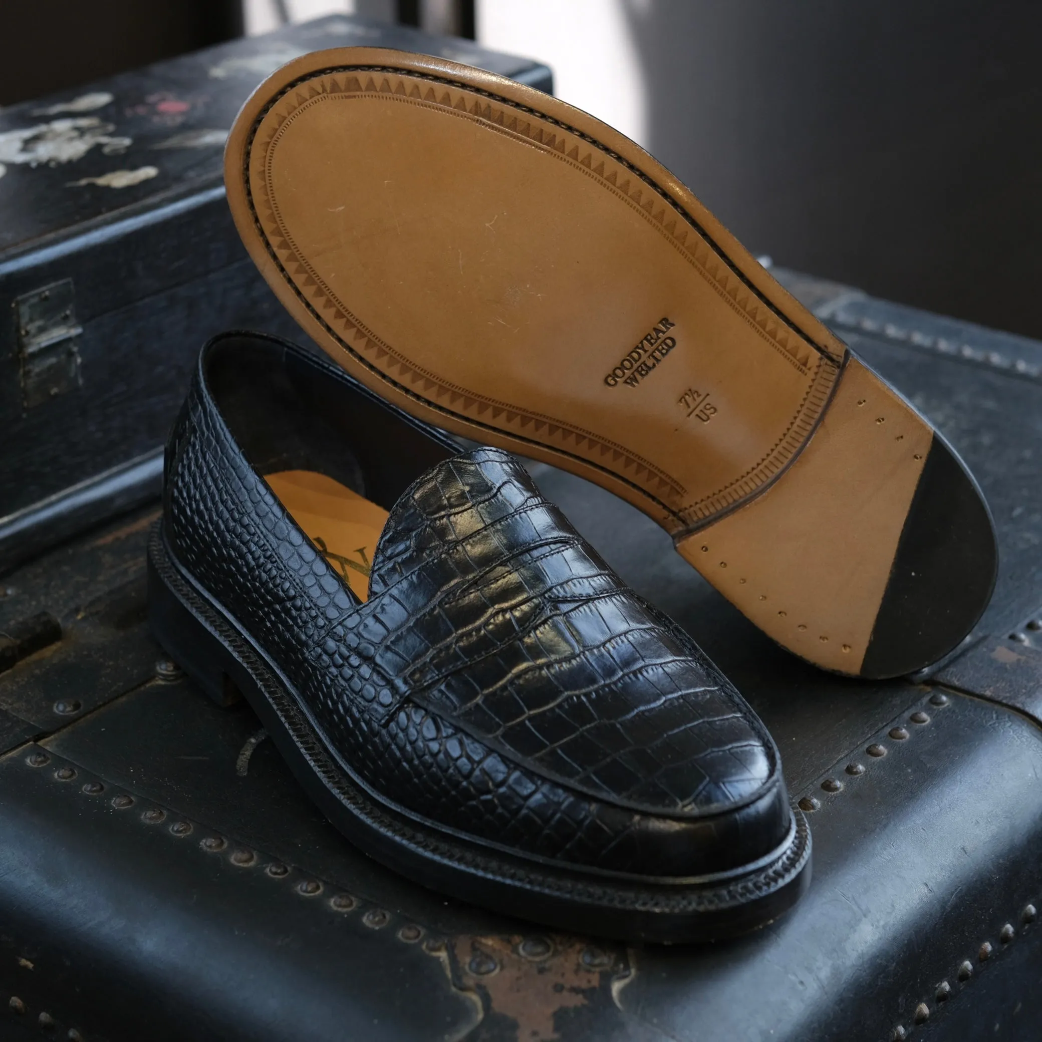 Blackstock & Weber Ellis Penny Loafer (Onyx Croc)