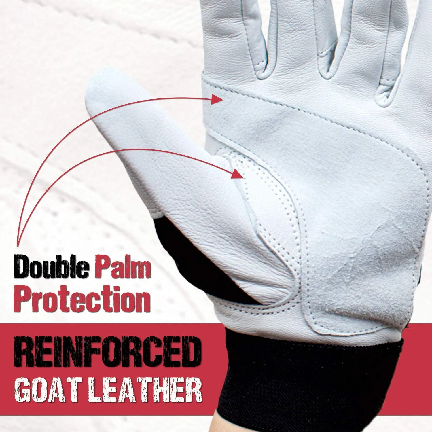 Black/White Reinforced Gloves, Secure Hook & Loop Closure - Bison Life