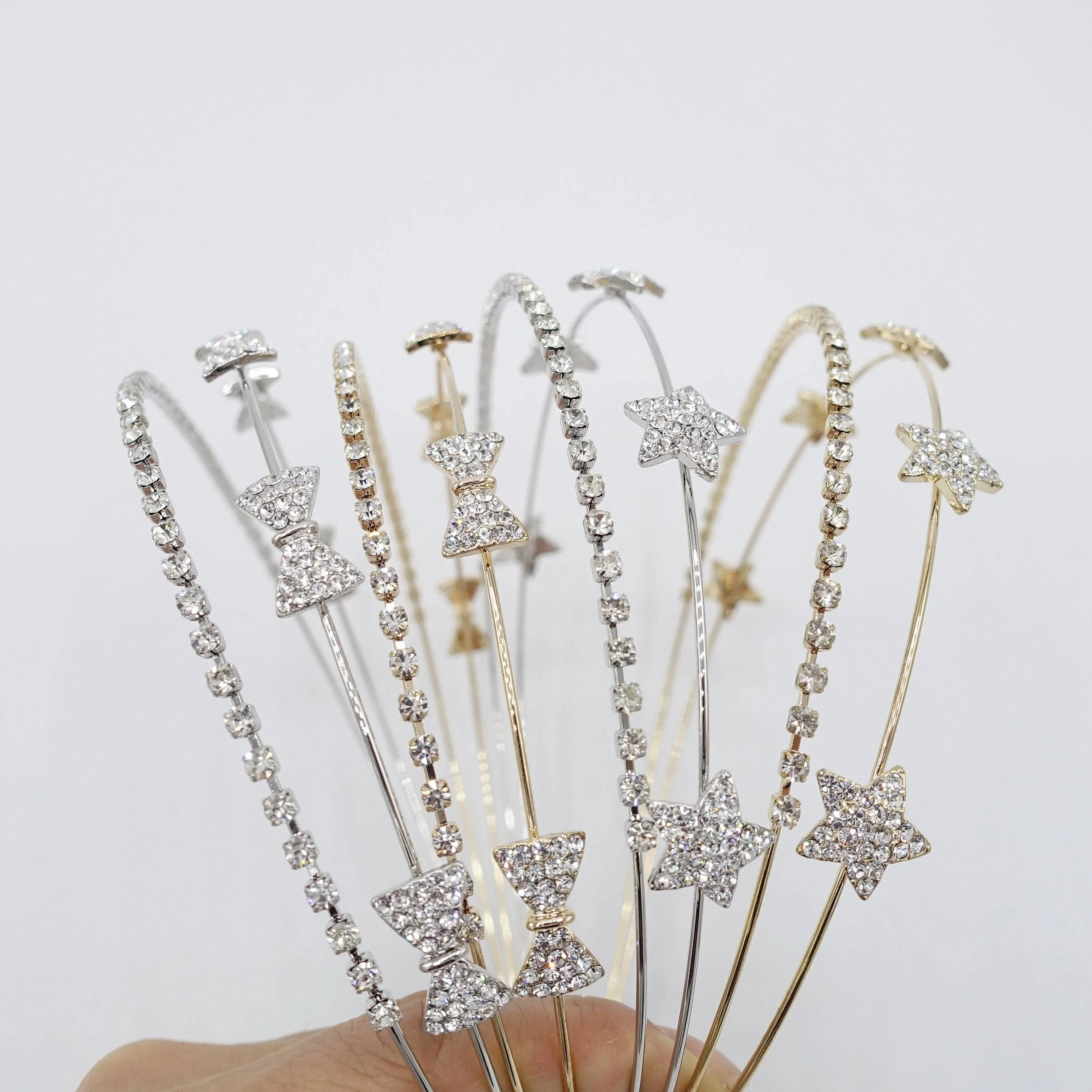 bling star rhinestone double strand metal thin hairband for women