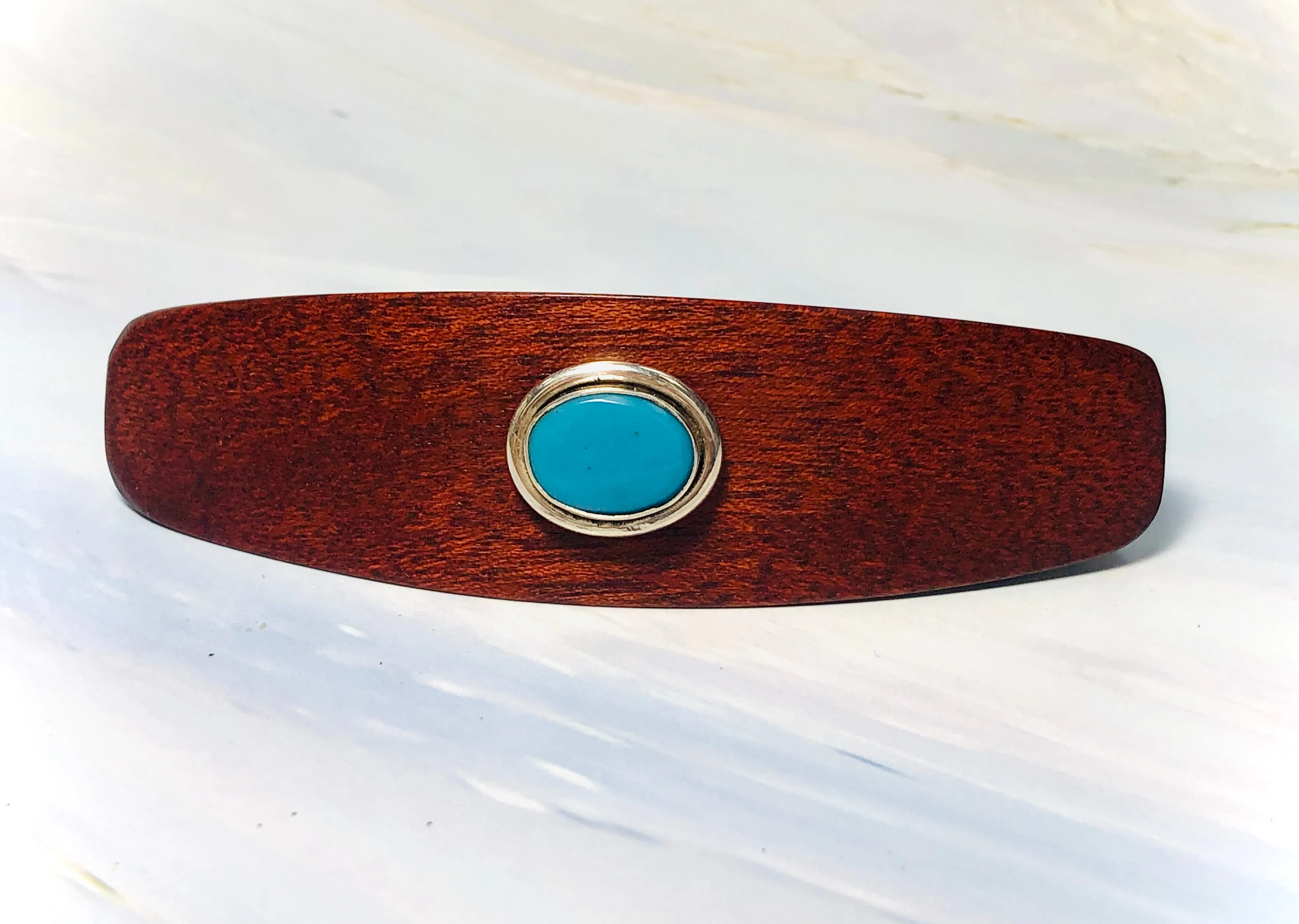 Bloodwood Turquoise Silver gemstone barrette, Unique Turquoise Gemstone Barrette