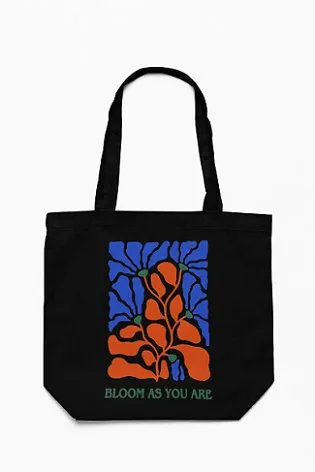 Bloom Black - 100% Cotton Canvas Sustainable Tote Bag with Zip