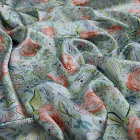 Blooming Peonies in Pastel Paradise Japan Satin Fabric