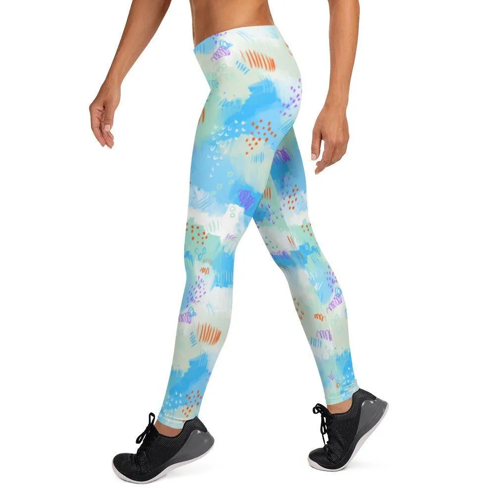 Blue Abstract Women's Mid-Rise Leggings