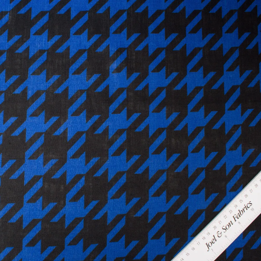 Blue & Black Houndstooth Printed Linen