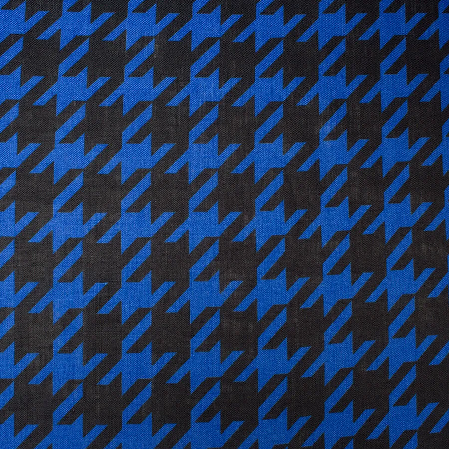 Blue & Black Houndstooth Printed Linen