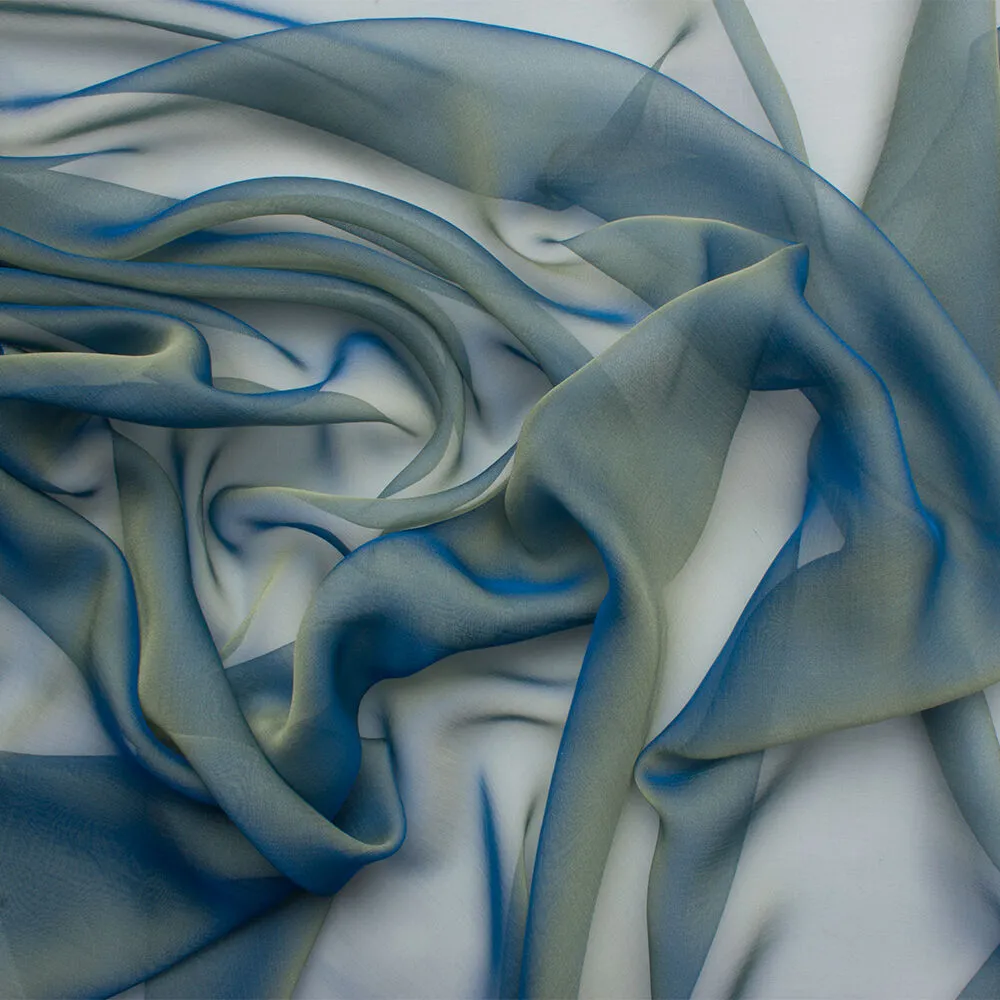 Blue & Dusty Green Shot Silk Chiffon