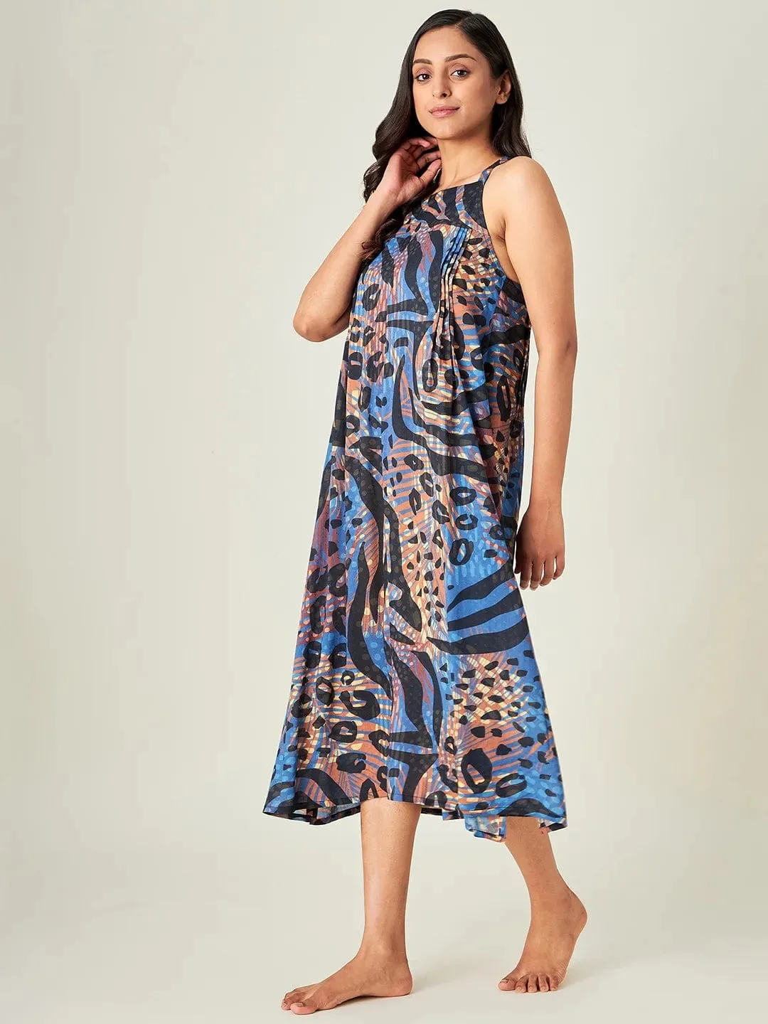 Blue and Brown Animal Print Negligee