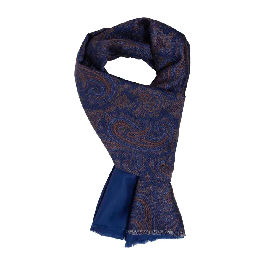 BLUE AND HAVANA PAISLEY SILK SCARF