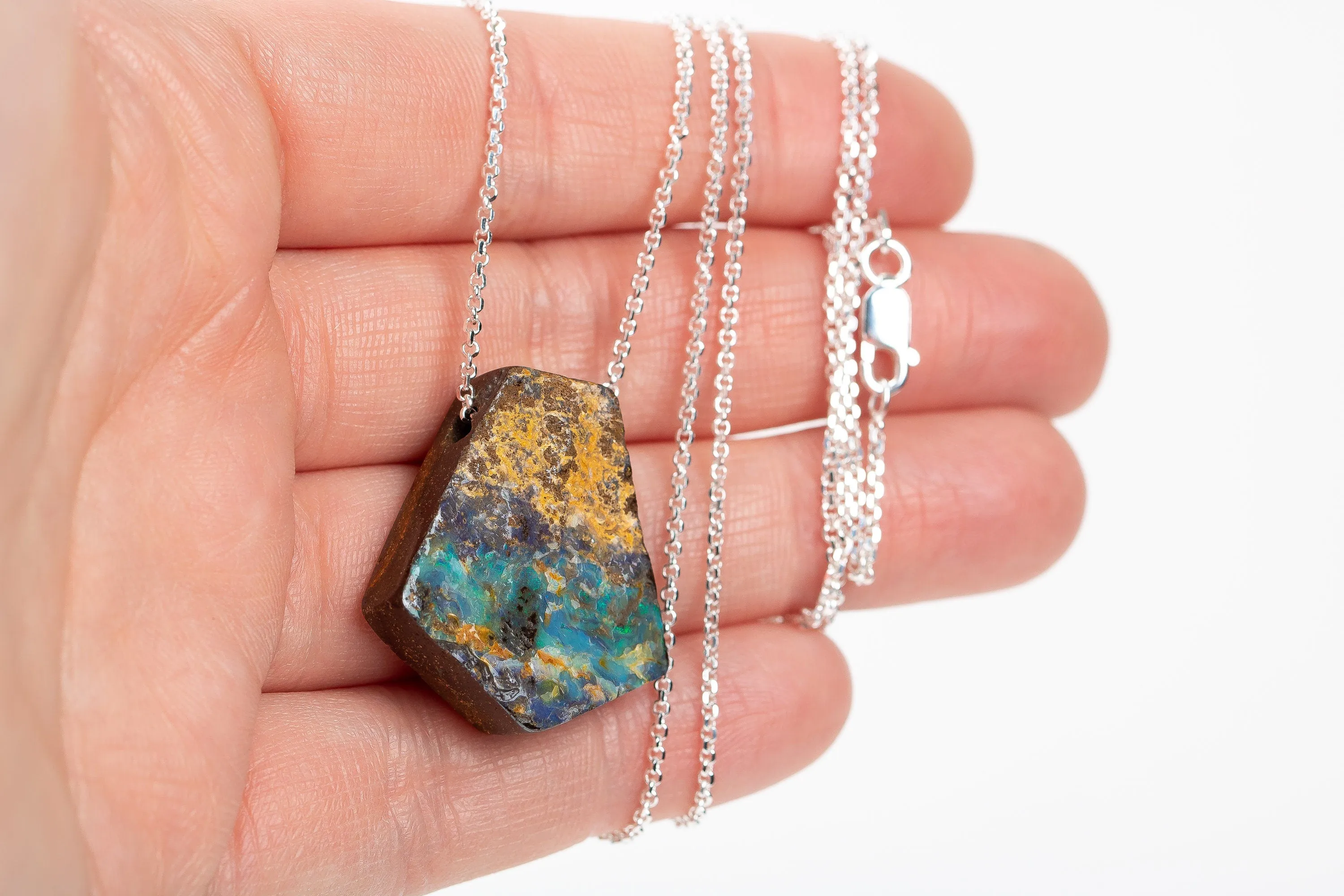 Blue and Yellow Boulder Opal Necklace