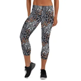 Blue Animal Print Women's Capri Leggings