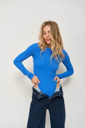 Blue Basic Long Sleeve Bodysuit